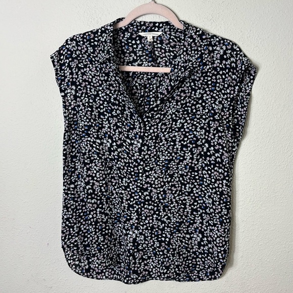 Rebecca Taylor 100% Silk Blouse Top Size 2 Black Floral Button Down - Picture 1 of 7